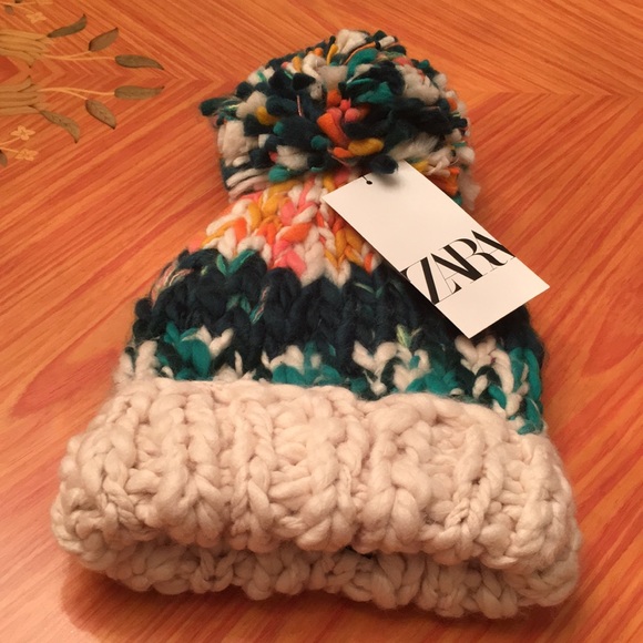 Zara knit chunky winter Pom Pom beanie hat - Picture 6 of 9